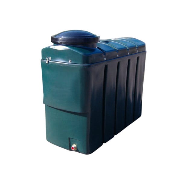 Durable green storage tank with a secure lid and side access for easy filling.